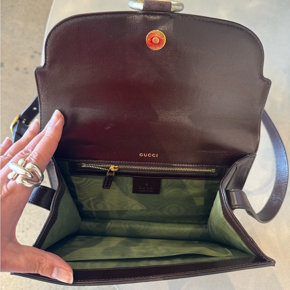 GUCCI Suede Small Torchon GG Ring Shoulder Bag Reflex Brown - Picture 7 of 10